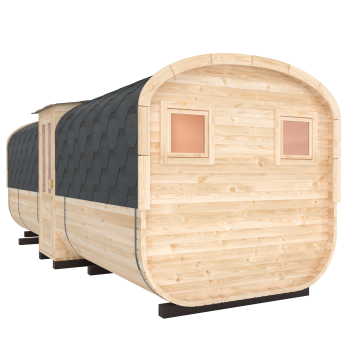 Preview: Fasssauna / Gartensauna / Banja / Quadro 6,0 m mit Vorraum und Balkon